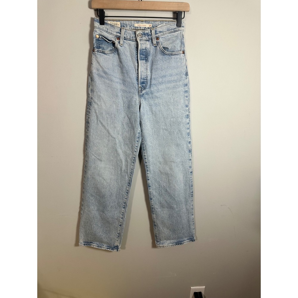 Levis Premium Ribcage Straight Ankle Jeans Light Wash Blue Button Fly W26 L27